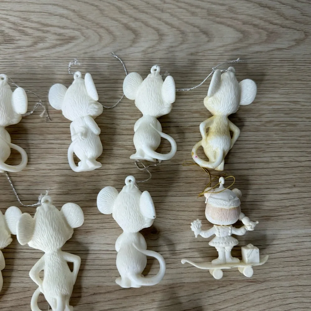 Vintage Christmas Mice Ornaments HONG KONG Plastic Set‎ of 14 Classic Tacky MCM